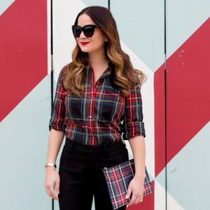 J Crew Slim Perfect Plaid Shirt Size 2 EXCELLENT Condition